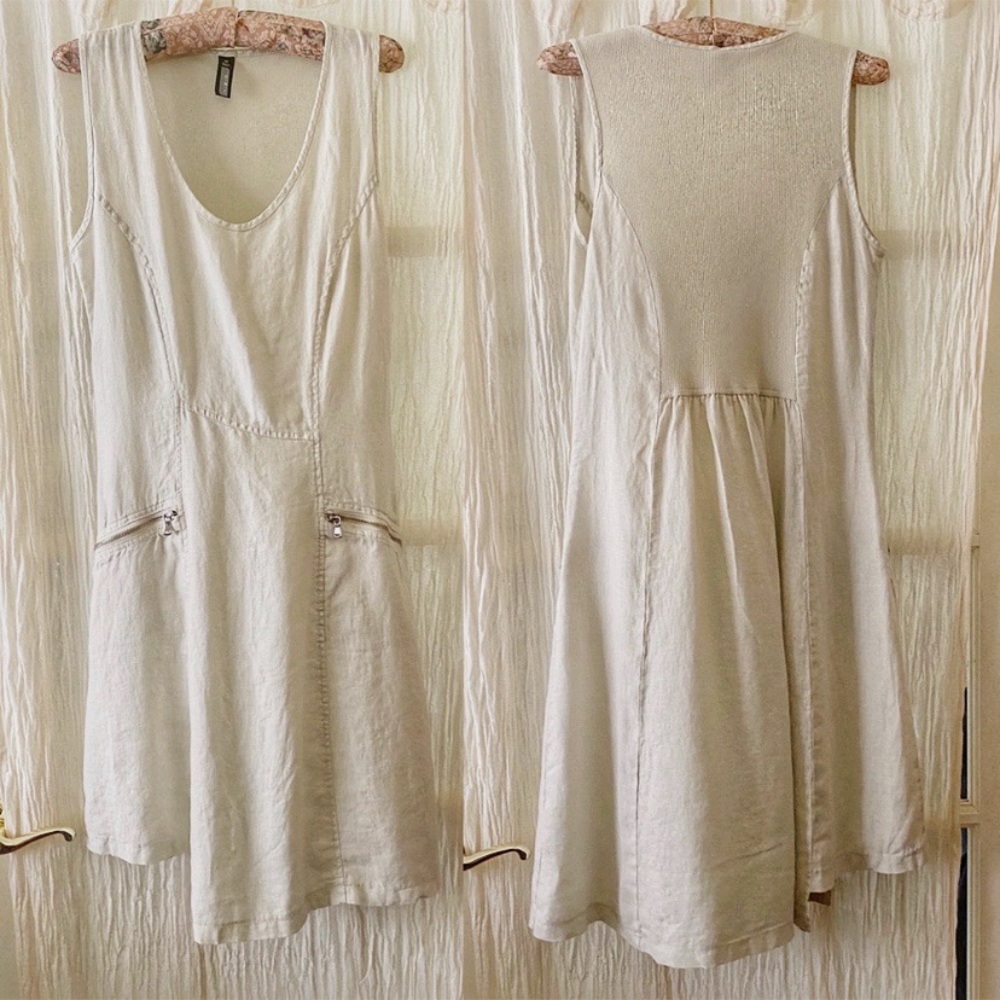 Inizio Linen Dress-Asymmetrical Hem-Cream-Size Med